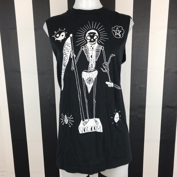 Volcom Tops - Volcom Skeleton Black Graphic Muscle Tee